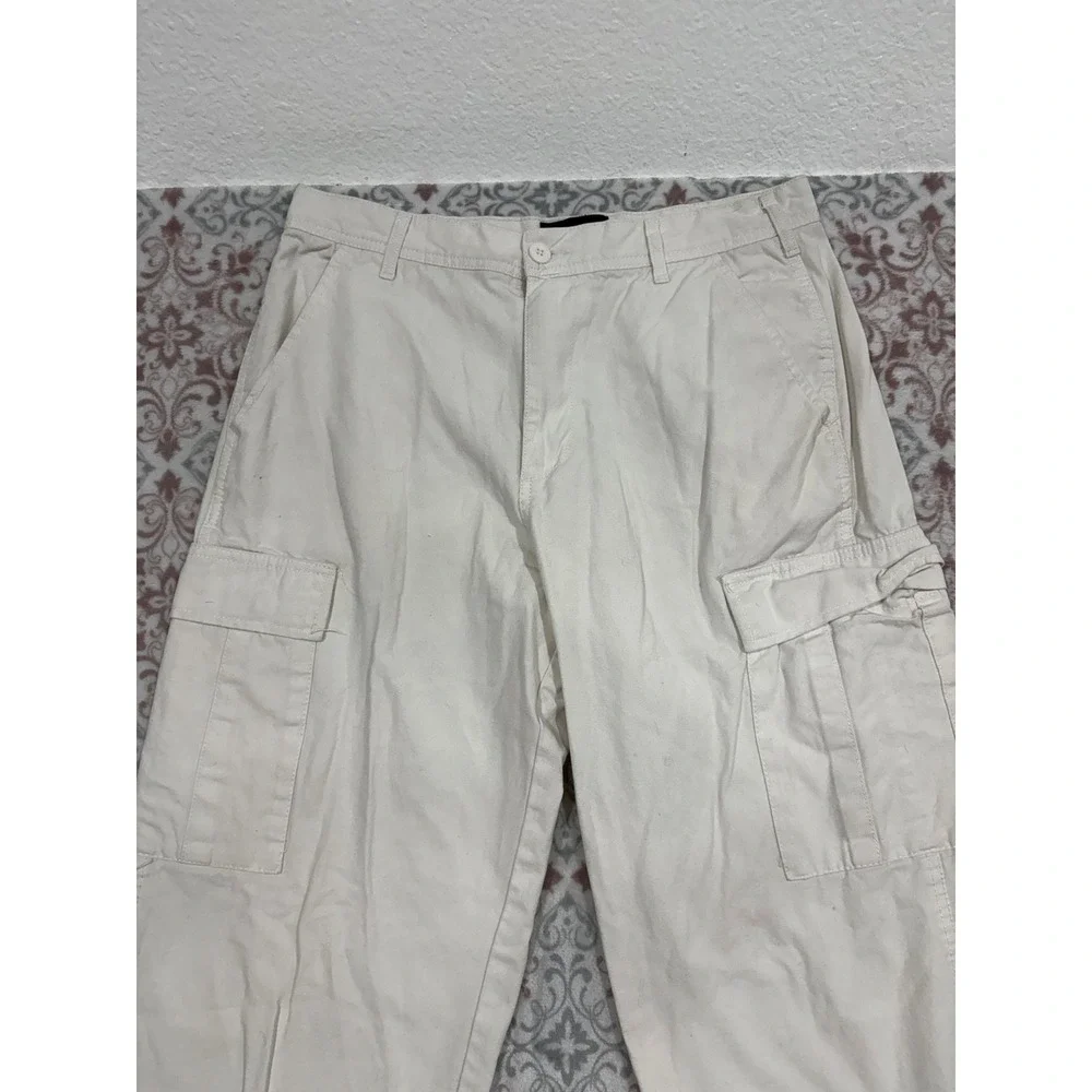 RSQ Loose Fit Cargo Pants Mens 31x30 Cream Off White Cotton Utility Wide Leg